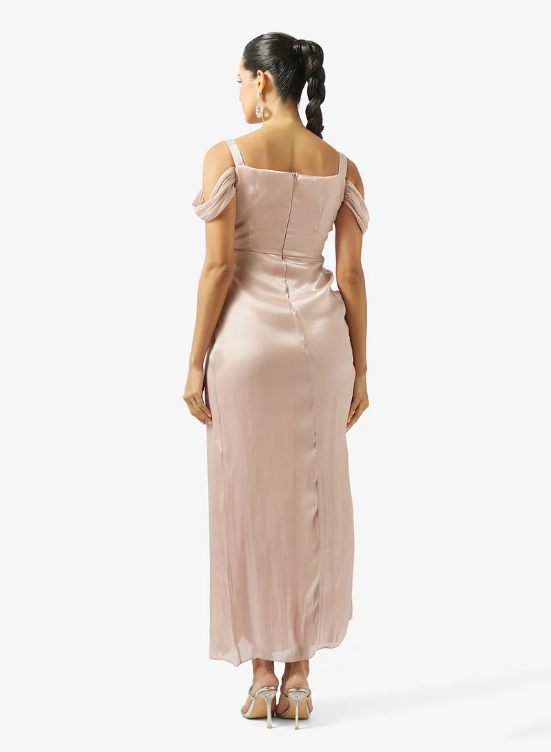 Ella Limited Edition Shimmer Cold Shoulder Draped Dress
